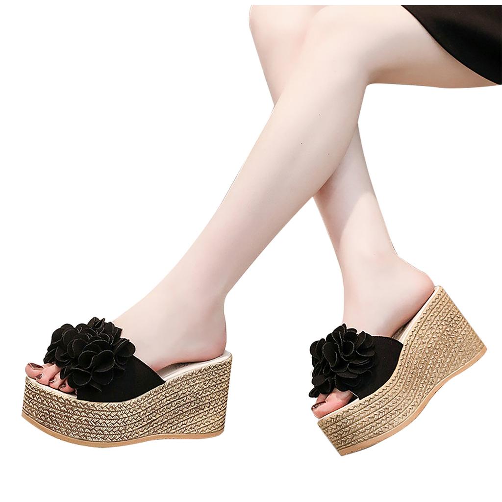 Dámské pantofle Plážové boty Vysoké podpatky Klín Jednobarevné Květinové sandály