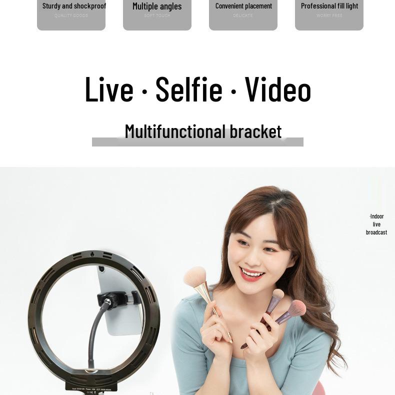 Live Broadcast Selfie Tripod with Fill Light for Multi-Camera Shooting & Singing