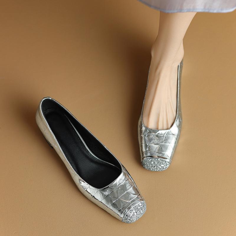 

Stylish and elegant~ Huge good-looking~ French plaid square head mid-heel Mary Jane shoes 2025 comfortable light-mouth single shoes 40