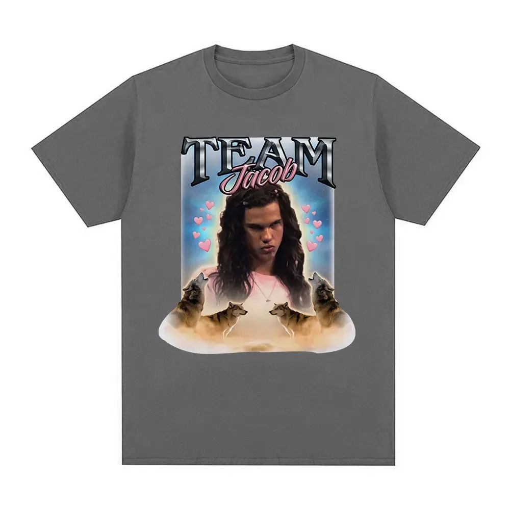 Y2K Vintage T-shirts Team Jacob Team Edward Pattern T-shirt Fun Meme Short Sleeve Fashion Oversized T-shirt Street Wear Unisex