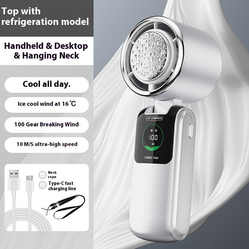 Portable Cooling Fan, 5-Speed Strong Wind Foldable Neck Hanging Fan, 9H Long Battery 4000mAh Mini Air Cooler for Travel & Outdoo белый