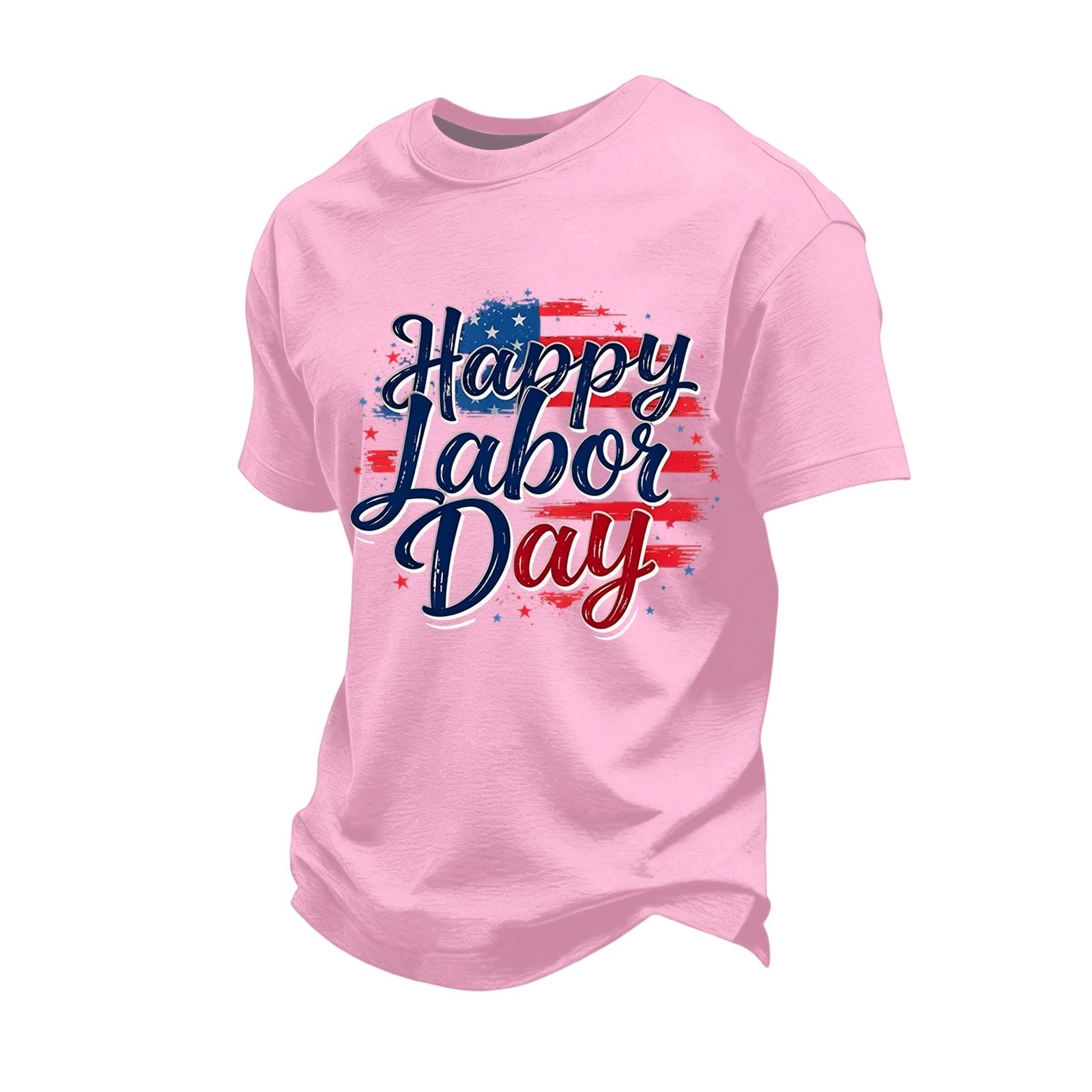 

Men s Loose Fit Casual Short Sleeve T Shirt Labor Day Graphic Print Crew Neck Comfortable Top for Everyday Wear XL розовый