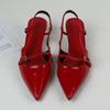 Fashion Patent Leather Women Sandals Sexy Pointed Toe Back Strap Buckle Summer Slingback Footwear Large Size High Heel Red Wedding Shoes