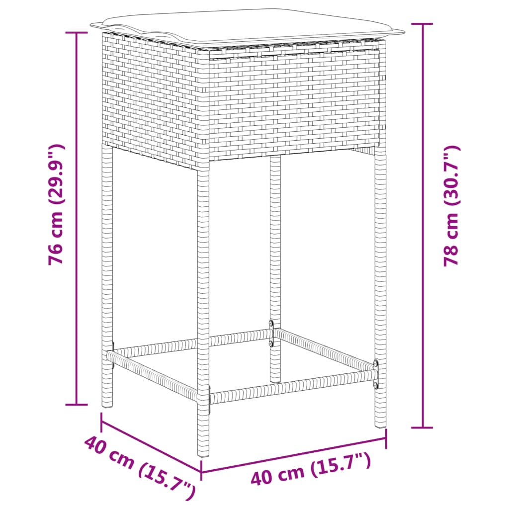 Garden Bar Stool with Cushions 2 pcs Light Grey Poly Rattan