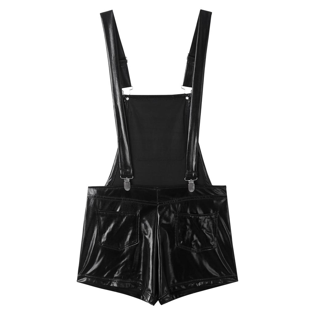 Herre Skinnende Metallisk Overall Shorts Romper Afslappet Ærmeløs Dungaree Jumpsuit
