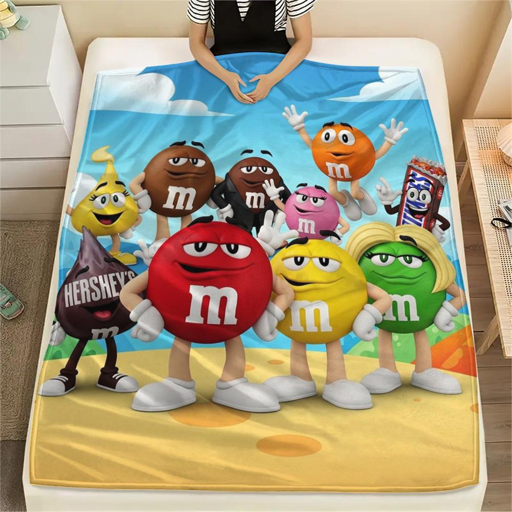 1PC M&M's Patterned Flannel Blanket Suitable For All Seasons for Home Decor Warmth and Comfort Gifts Holiday Present