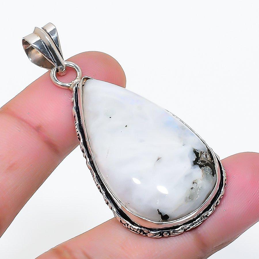 Natural Moonstone Gemstone Handmade 925 Sterling Silver Pendant 2.09" AP-14889