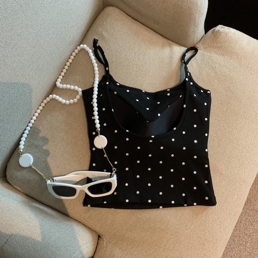 Fashionable Polka Dot with Chest Pads, Strappy Vests, Women's, Backless, Beautiful Back, Outerwear, Anti-glare, Inner Layer with Chest Wrap, Top