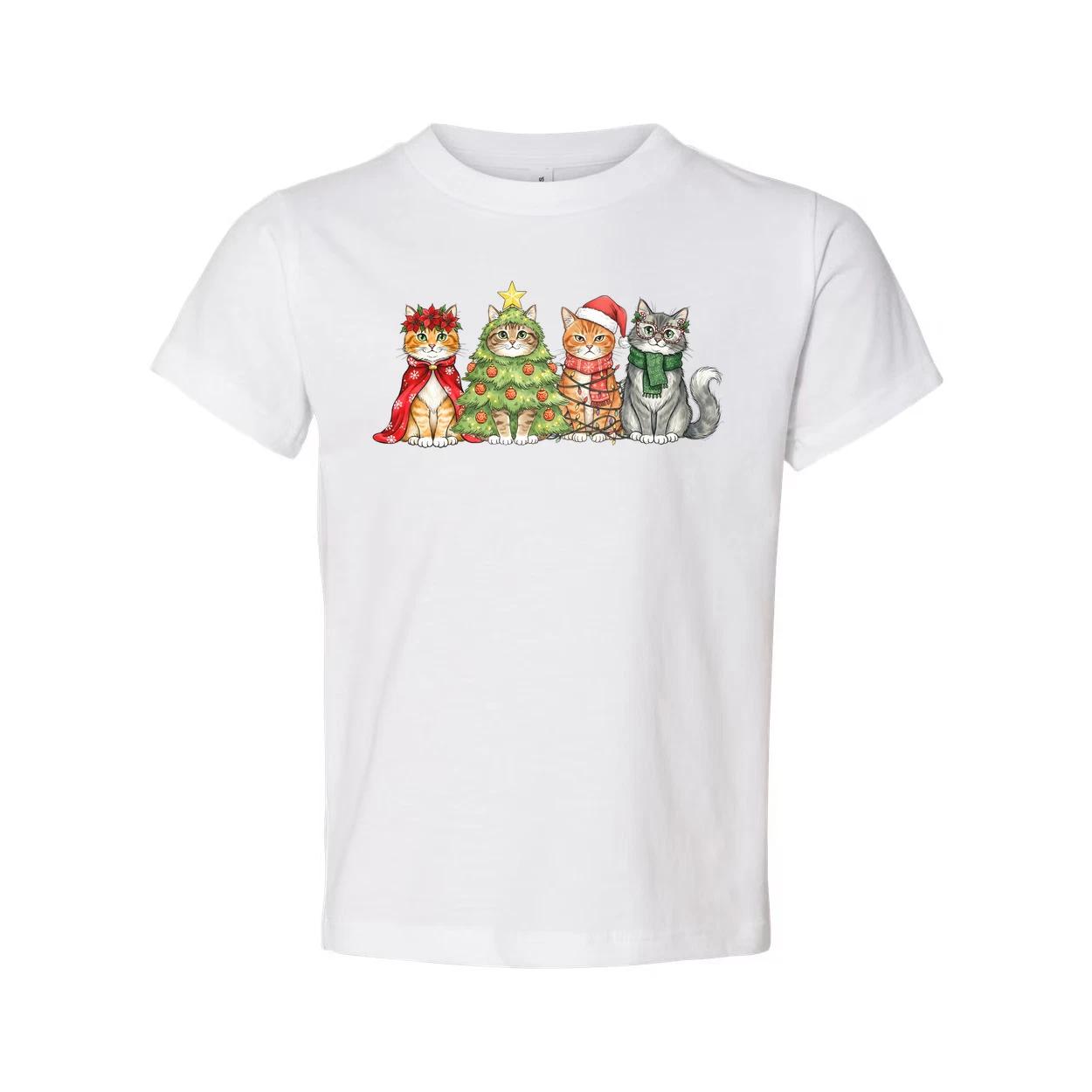 Unisex Christmas Cat T Shirt Featuring Five Festive Cats And A Decorated Christm S
