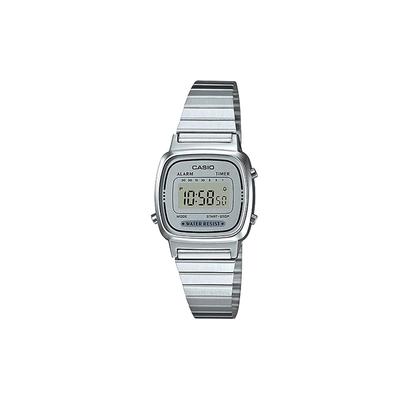 YOUTH Series - Small Metal Squares, Classic Squares, Retro Small Silver Blocks, LCD Display, Waterproof, Quartz Movement, Stainless LA670WA-7D
