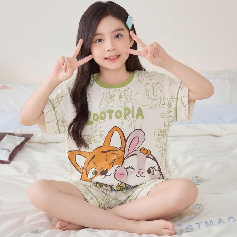 Girls Cotton Pajama Set Short Sleeve Cartoon Print Sleepwear Kids 8 Years