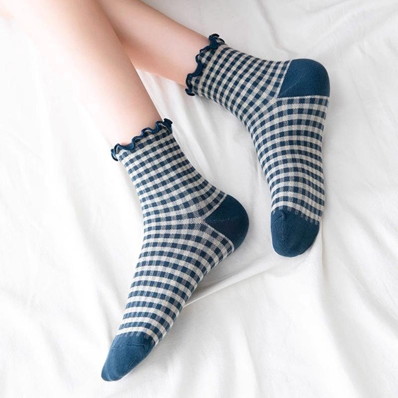 6Pairs Women Lolitas Crew Socks Cotton Bootie Socks Ruffle Frilly Ankle Dress Socks Sweet Calf Socks Princesses Socks