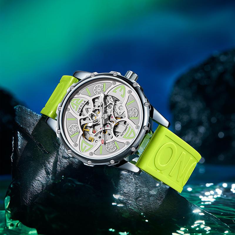 ONOLA ON3833 High-Quality Fashion Men Watch Hollow Full-Automatic Mechanical Watches Women Waterproof Sports Silicon Wristwatch
