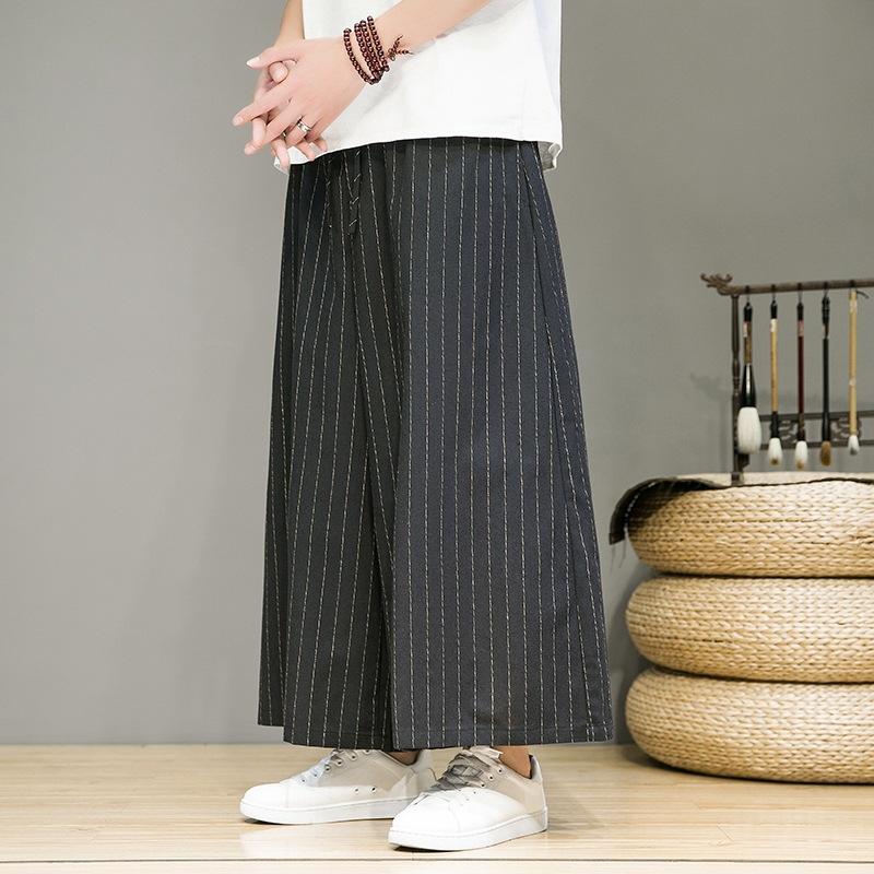 Men Striped Pants Drawstring Joggers Loose Streetwear Wide Leg Trousers Men 2024 Pockets Vintage Casual Male Pants 5XL