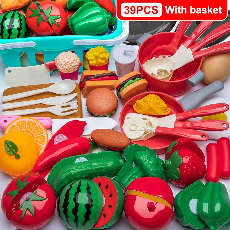 Cutting Play Food Toy Set Kitchen Pretend Play Fruit Vegetable Toy For Kids Educational Learning Food Toys Fun Toddlers Gifts
