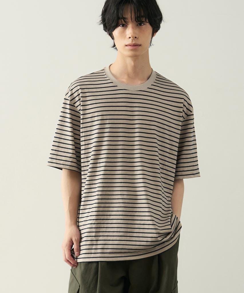 ROTEMBER Pigment Stripe Half T-Shirt [Beige]