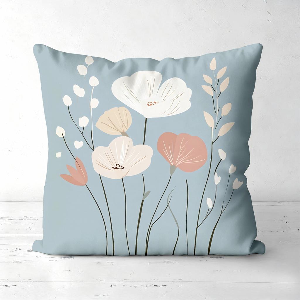Floral Patterned Blue Cushions For Home Decor Polyester Pillowcase, Sofa Decorative Cushion Cov Headboard Pillow