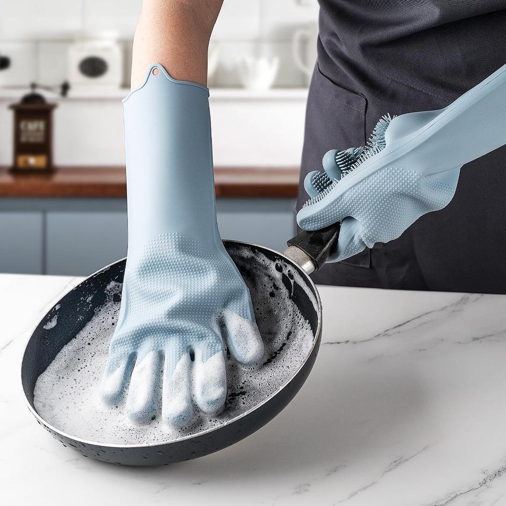 Black Silicone Dishwashing & Cleaning Gloves - Anti-Freeze, Heat-Resistant for Kitchen & Laundry Use
