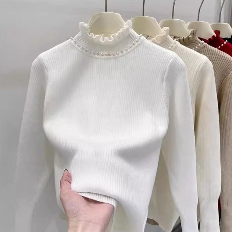 Милая бархатная водолазка модный дизайн блузка повседневный свитер для женщин осень-зима корейский элегантный тонкий топ новый S белый 2348₽