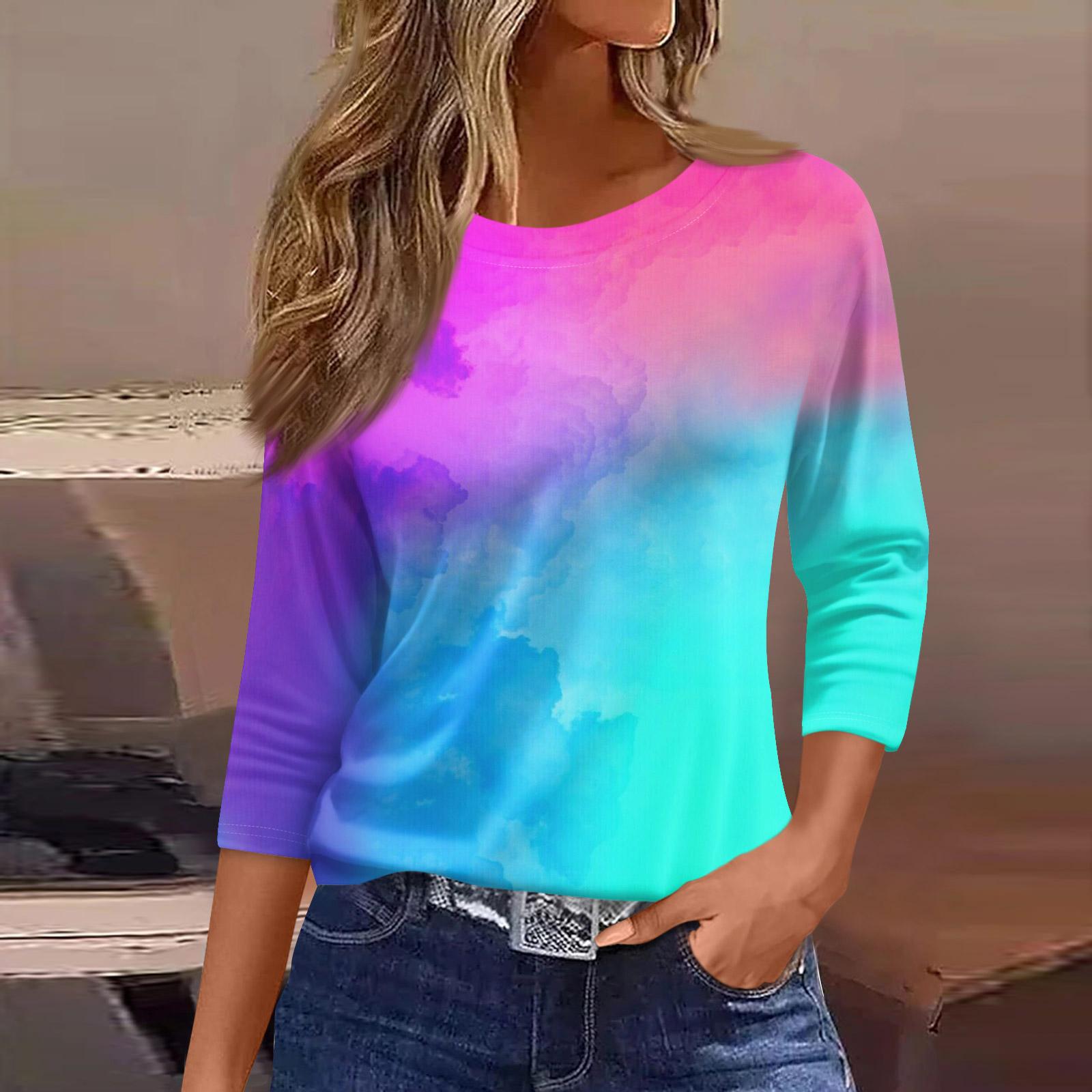 

Женская модная повседневная свободная футболка с круглым вырезом и рукавами 3/4 с принтом, женский топ S