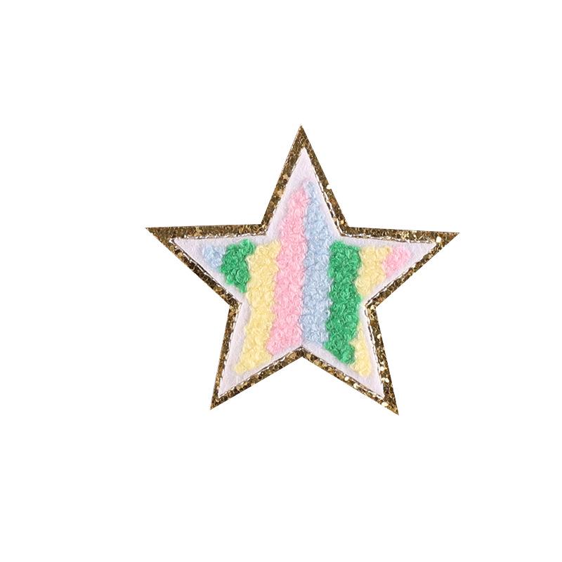 Gold Edged Chenille Towel with Love Lightning and Rainbow Embroidered Patches