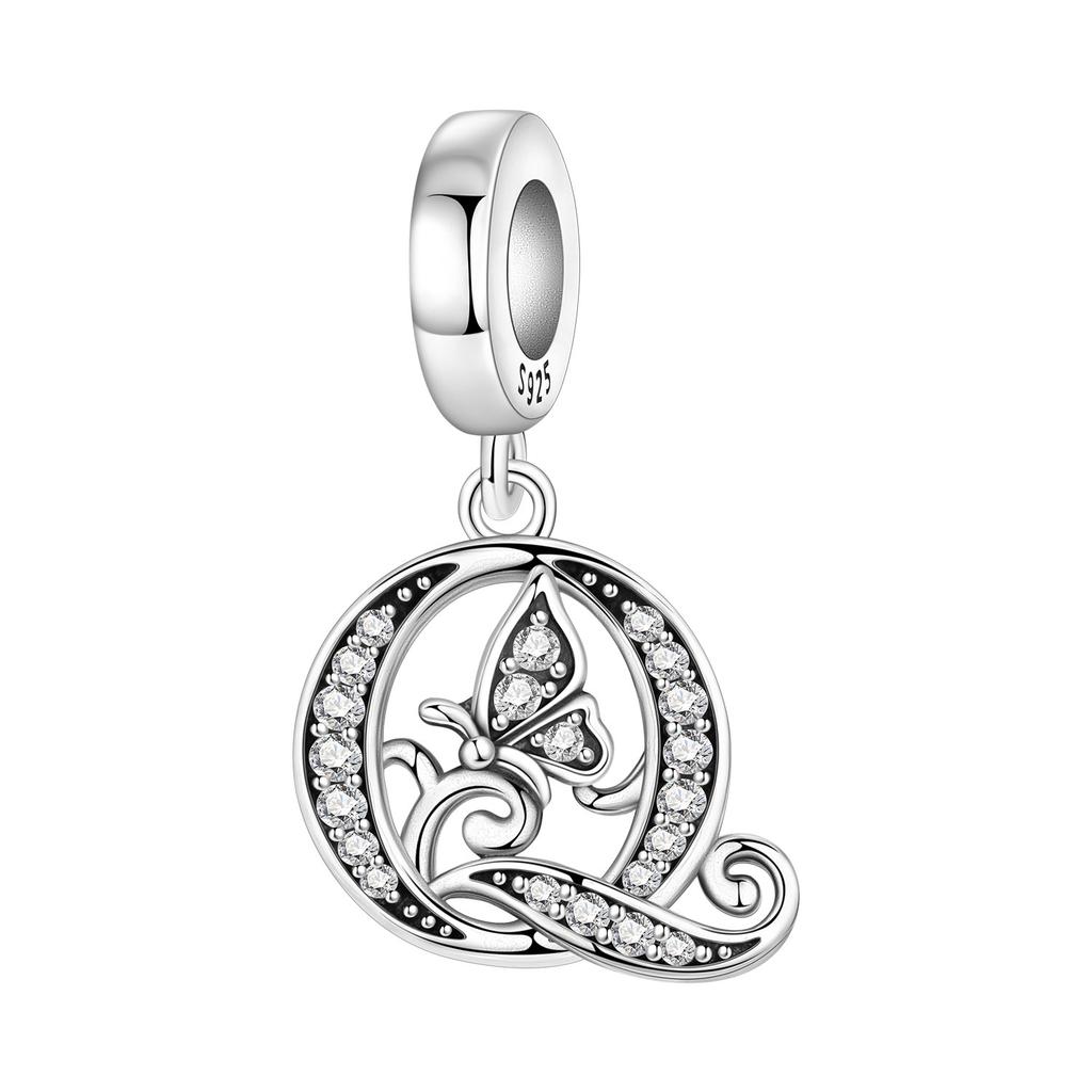 Orstarry DIY Zircon Butterfly 26 Letter Beads 925 Silver Pendant Charms for Bracelet Necklace Jewelry Gifts