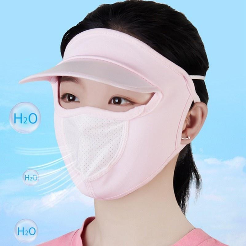 Women Thin Breathable Ice Silk Sunscreen Long Neck Full Face Mask Summer UV Protection Cycling Outdoor Beach Sun Hat