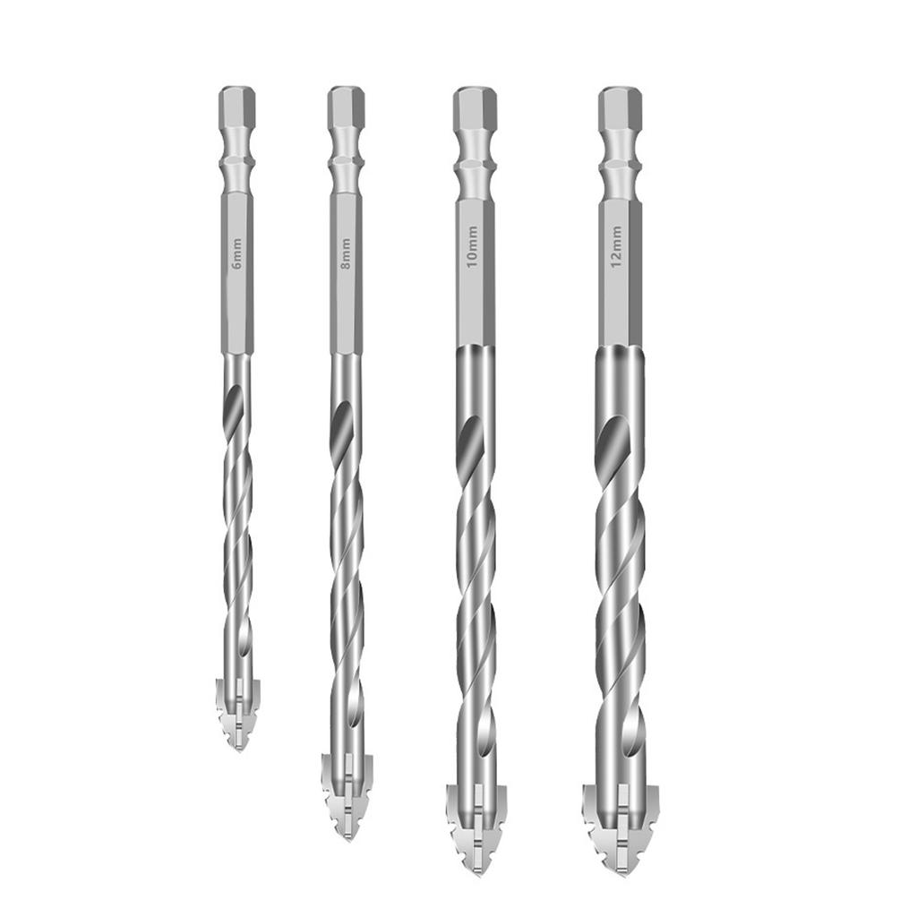 4Pcs High Performances Eccentric Drill Bits for Masonry Glass and Wood Cut with Carbide Tips and 1/4" Hex Shank Design