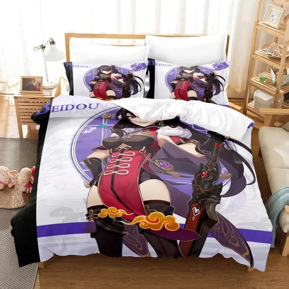 

Touhou Remilia Scarlet Flplusre Genshin Impact Beding Set 3D Printed Suitable for Bedrom Soft Duvet Cover Set With Pilowcases Children Kids 135*200cm Eu-Single