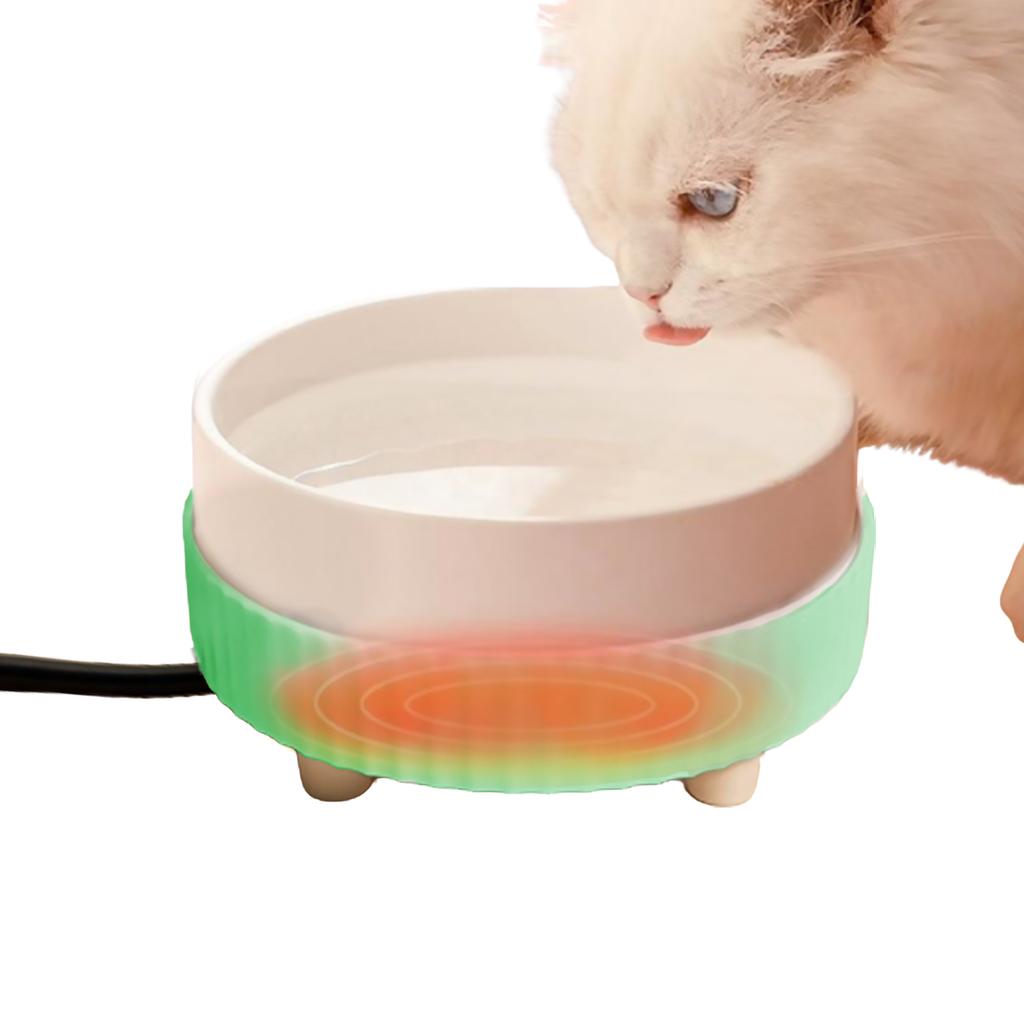 Heated Cat Bowl Rechargeable Pet Water Heating Bowl Noiseless Ceramic Water Bowl Cat Water Fountain Animal Drinking Dispenser