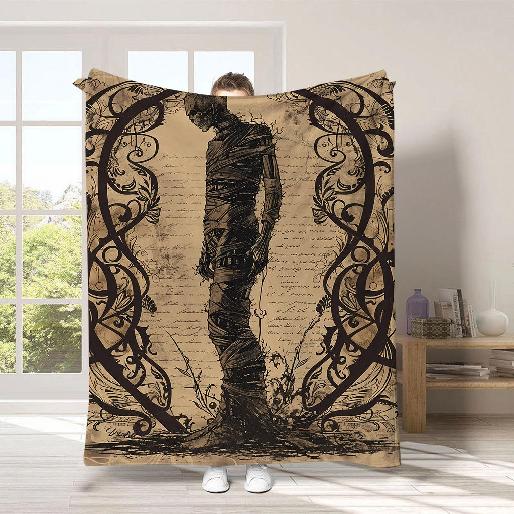 1pc Vintage Halloween Blanket - Vintage Print, Ultra Soft Plush Throw for Couch Bed, Classic Spooky Gift for Adults