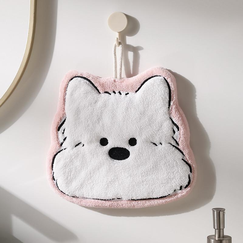 

Animal-shaped Coral Fleece Hand Towels, Bathroom Hanging Absorbent Towels, Kitchen Cute Dog Square Towels розовый