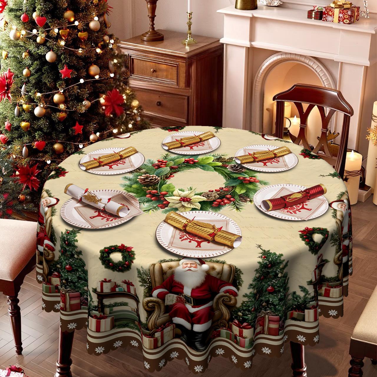 

Christmas Round Tablecloth, Snowman Reindeer Christmas Tree Print, Waterproof And Oil-Proof Tablecloth, Rectangular Tablecloth Round tablecloth-152x152cm