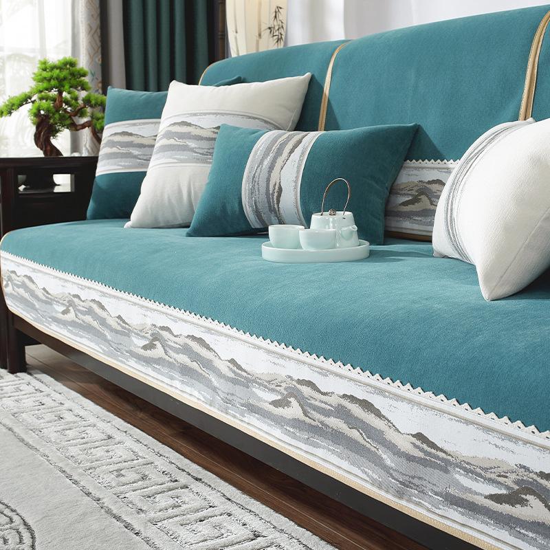 Neues chinesisches Sofakissen Mahagoni Massivholz Leichter Luxus Hoher Sinn Rutschfest Universell für alle Jahreszeiten Neue Bezug Handtuchbezug Stoff