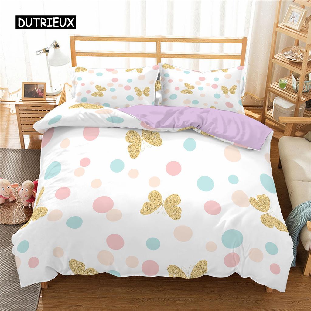 Girl Bed Cover Kit Pink Bow Printed Pattern Kawaii Twin Size Bed Linen Kit Pink Polyester Bedding Collections for Kids Girls Queen Size King Size Size