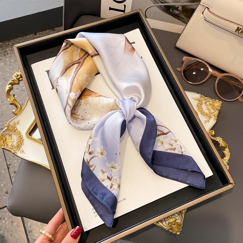 High-end large square scarf silk scarf women's new versatile neck summer thin bag head mother scarf with shawl