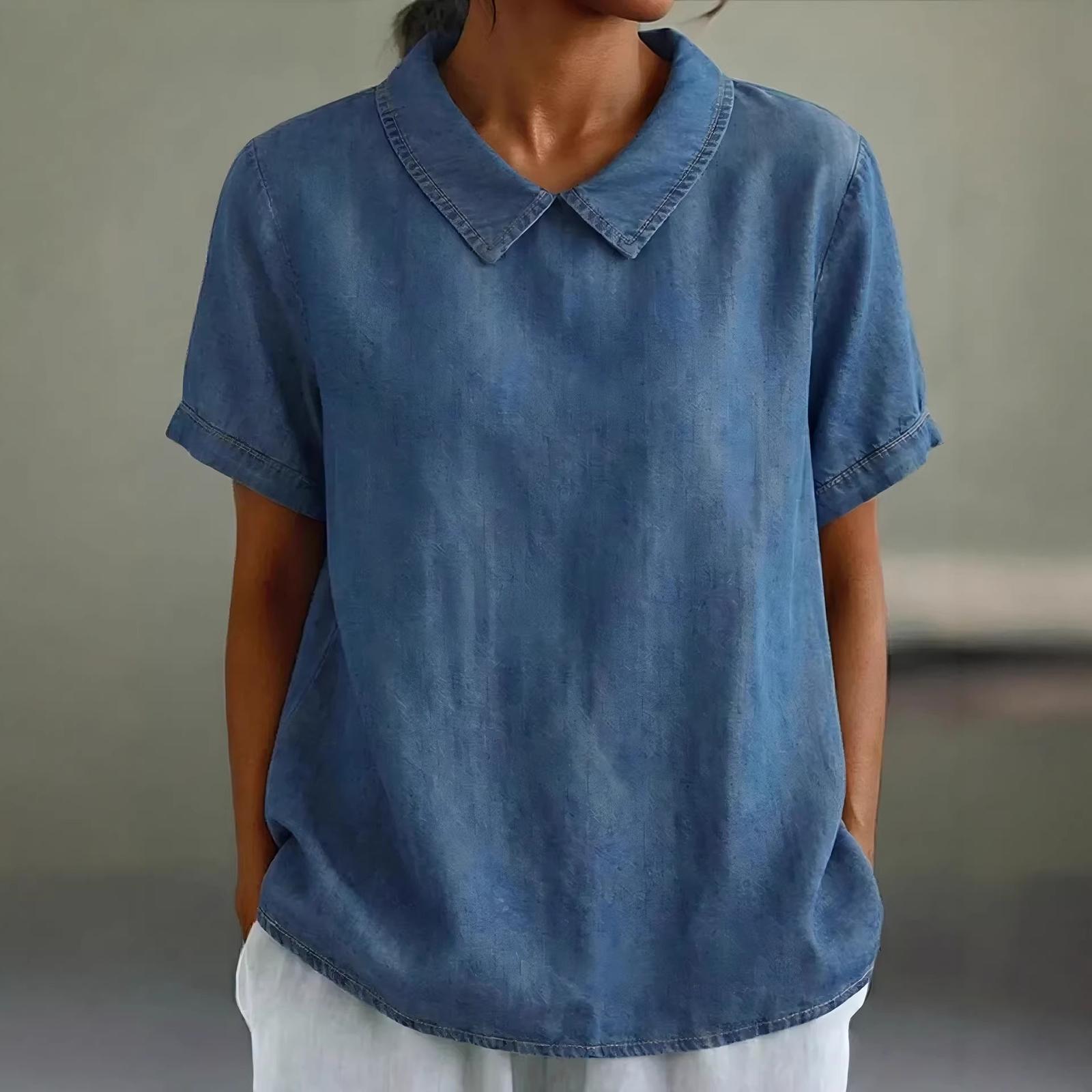 

Women s casual short-sleeved blouse XL синій