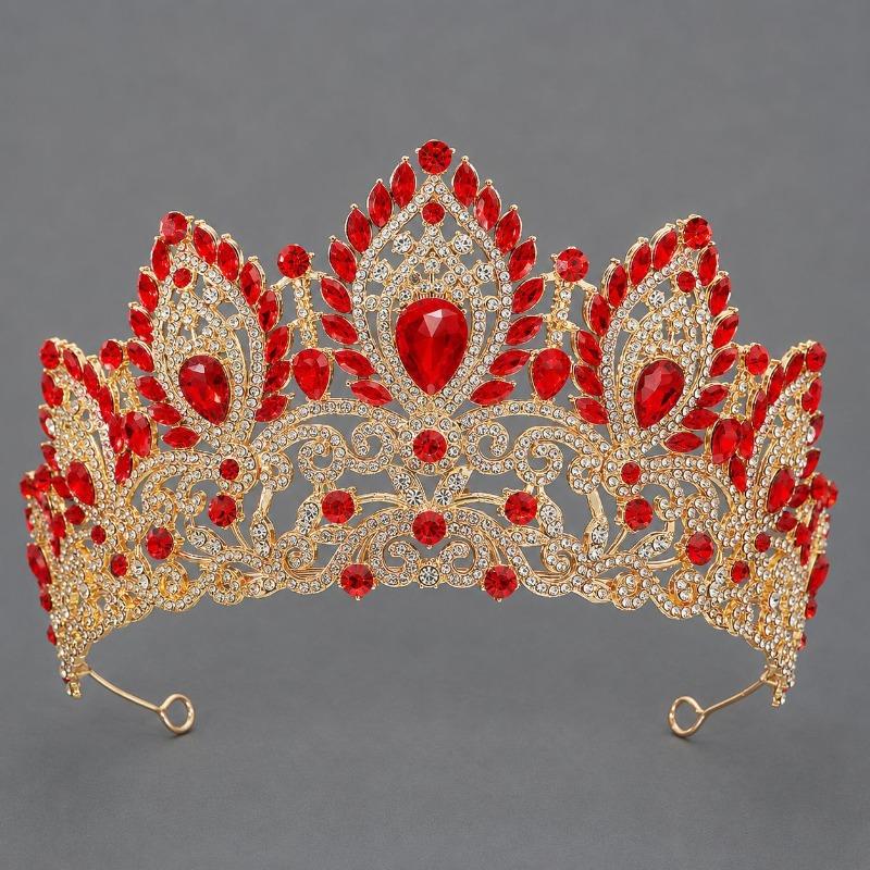 Luxury-luxurious Crown Court-style Queen Ball Gown Hair Accessory Stage Crown TS-J3425GRED