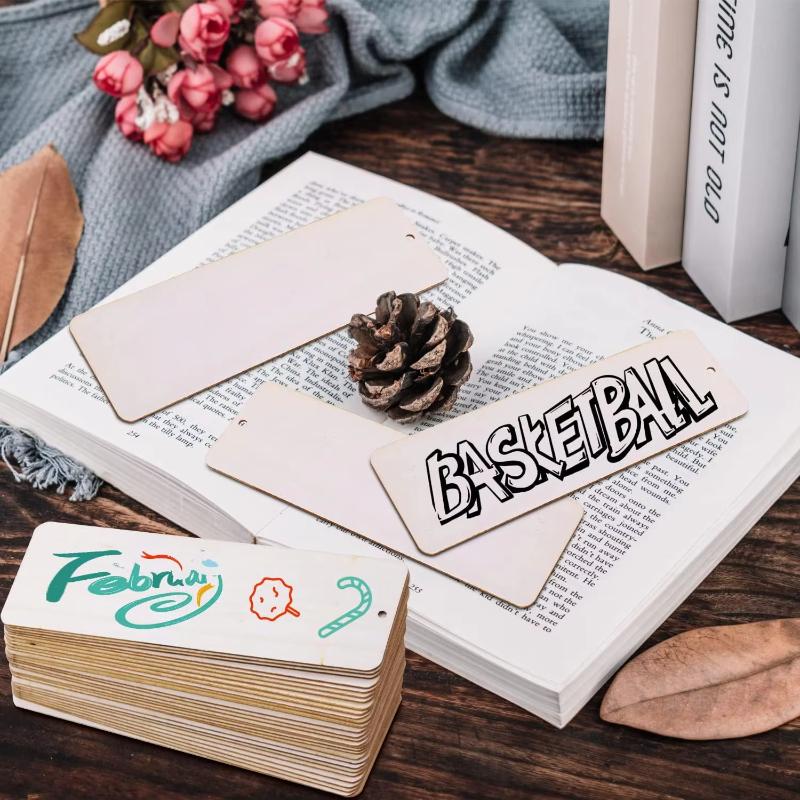 Wooden Blank Bookmarks DIY Wooden Craft Bookmarks Wooden Hanging Rectangular Blank Bookmark Decorations,Birthday Party Decoratio