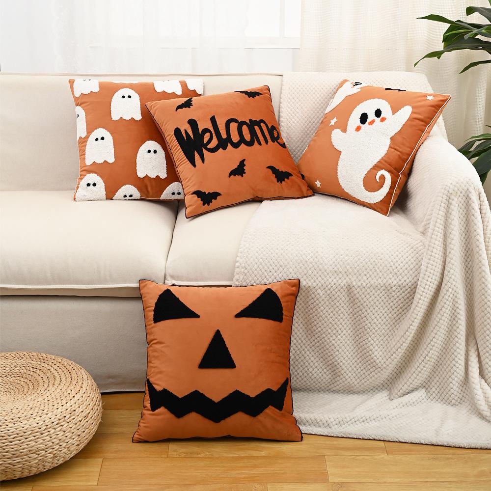 45x45cm Orange Halloween Pillowcase Funny Embroidered Throw Cushion Cover Home Holiday Decoration Sofa Headboard Pillowcases