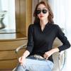 Women's 3XL Bottoming Shirt New Long-sleeved T-shirt Slim Women's Top Spring And Autumn Solid Color Casual Lapel Bottoming Shirt