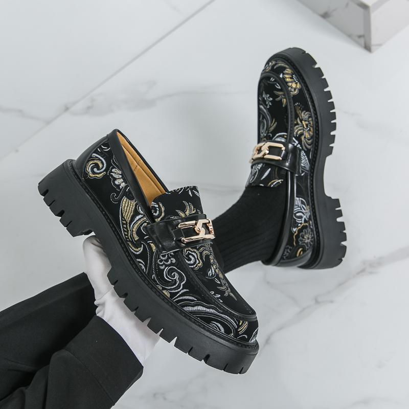 Scarpe da Uomo con Plateau Mocassini Eleganti Scarpe Elevator Punk Scarpe Formali da Lavoro Stampa Suola Spessa Creepers Taglie Forti