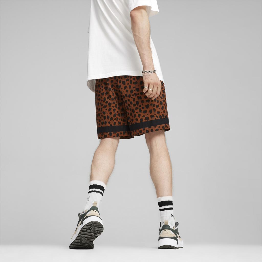 Puma All Over Print Training Mid Rise Straight Leg Casual Shorts Men Shorts Brown 624374-81