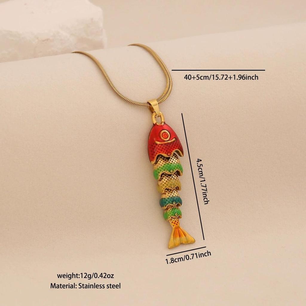 3D Vivid Carp Tropical Fish Pendant Necklace Colorful Stainless Steel Chain