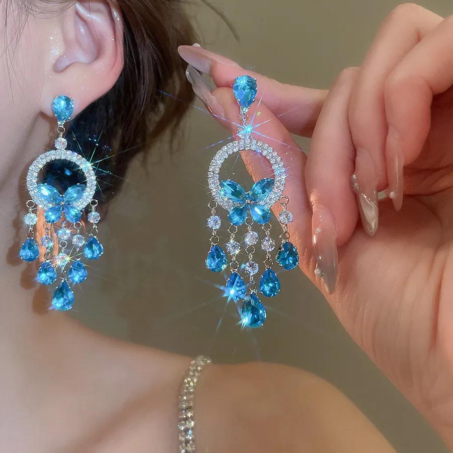 Inlaid Rhinestone Zircon Round Butterfly Zircon Sets for Women 2025 Fashion Light Luxury High-end Wedding Earring Necklace Set