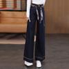 Fashion velvet versatile jeans women's winter new high-waisted thin loose thickened straight pants children