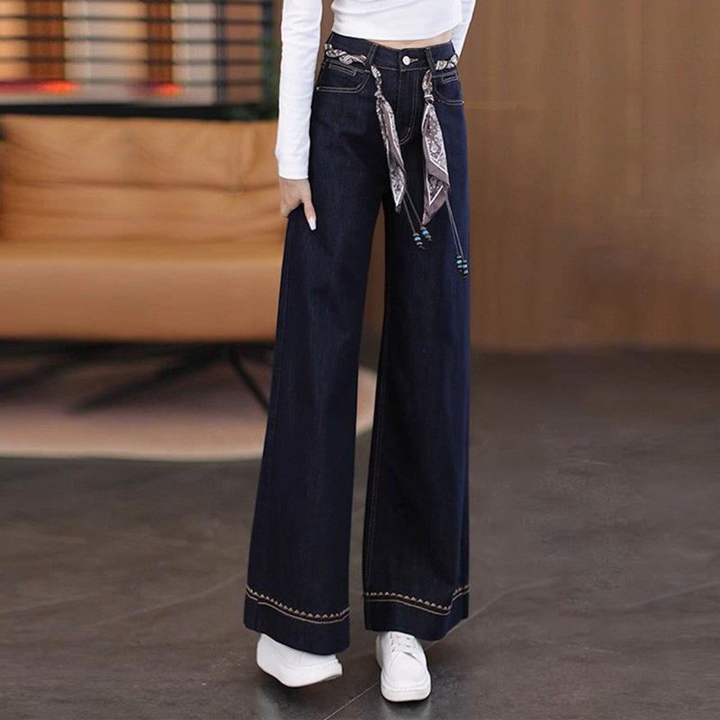 Fashion velvet versatile jeans women's winter new high-waisted thin loose thickened straight pants children