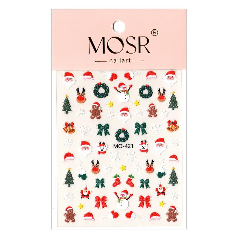 White Snowflake & Santa Claus Sock Nail Stickers: Xmas Decals with Bow and Snowman Ornaments