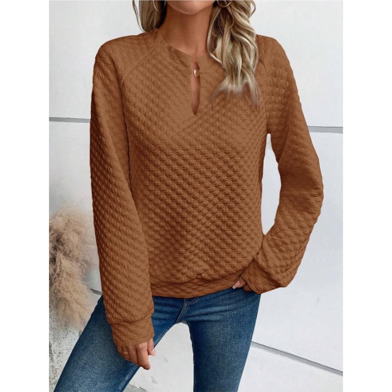 YYFS Women's Fashion Casual Spring Autumn Solid Color Print Long Sleeve O-Neck Blouses & Shirts