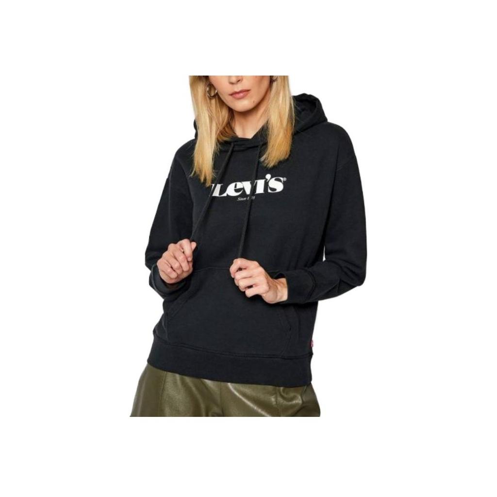 Levis Hooded Logo Print Sweatshirt Women Tops Black 18487-0004
